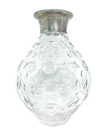 Binder, Wilhelm - Vaso in cristallo pesante a bolle, bocca in argento 825, About 1920
