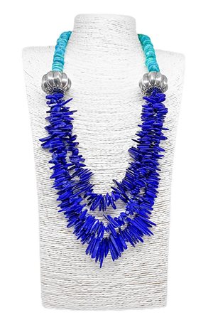 Collana con un filo di TURCHESE rondella, più tre fili di lapislazzuli,