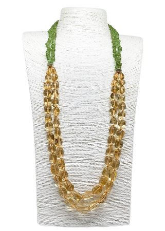 Collana a due fili più due fili, due di  QUARZO CITRINO più due di PERIDOTO