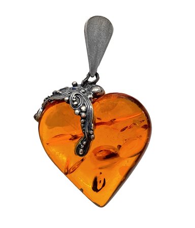 Pendentif in argento con ambra a cuore, 20°  secolo