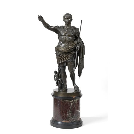 Importante scultura in bronzo raffigurante l'imperatore Augusto, Roma XIX secolo