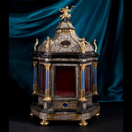Preziosa teca in legno, argento e lapislazzuli, Toscana XVII secolo