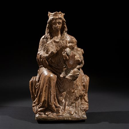Statua in pietra con Madonna e Bambino benedicente, Francia XV secolo