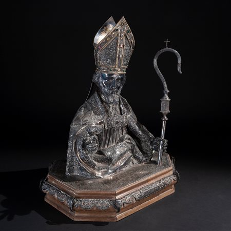 Pregevole busto reliquiario in argento, manifattura spagnola 