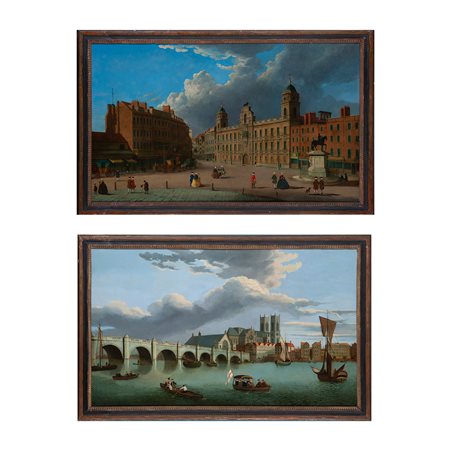 Probabile artista Nord italiano del XVIII secolo, Coppia di vedute di Londra