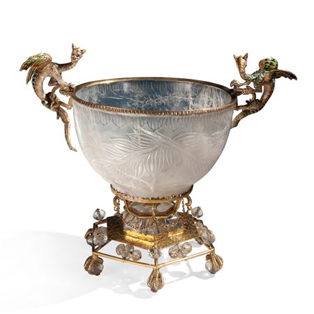 Coppa in cristallo di rocca a due anse, Austria inizi del XIX secolo