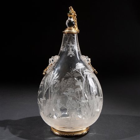 Fiasca in cristallo di rocca, oro e smalti, Italia prima metà del XX secolo