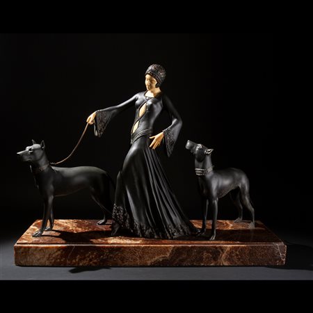 Scultura Liberty in bronzo e avorio, Francia XX secolo