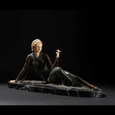 Scultura Liberty in bronzo e avorio, Francia XX secolo