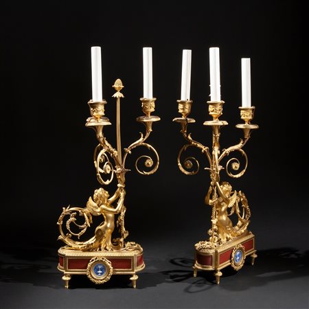 Coppia di candelabri in bronzo dorato, Inghilterra prima metà del XIX secolo