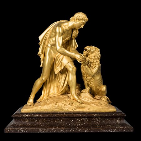 Grande gruppo raffigurante Androclo che toglie la spina dalla zampa del leone, Francia XIX secolo