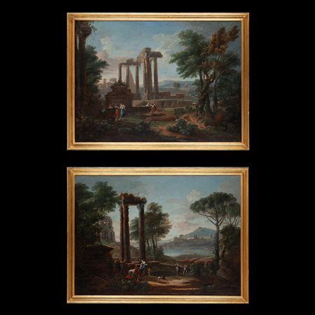 Charles Louis Clerissau (Parigi 1721 - Auteuil-Neully-Passy 1820), Coppia di paesaggi con rovine