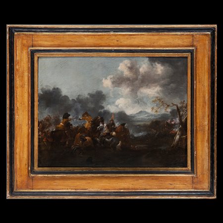 Jacques Courtois, detto il Borgognone (Saint-Hyppolite 1621 - Roma 1676), ambito di,  Scena di battaglia