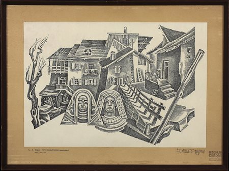 Fortunato Depero, Tav. 3, Ricami e tetti nell'altitudine (popolaresco), 1943