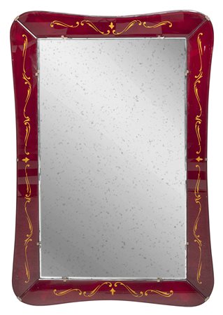 SPECCHIERA CON CORNICE IN VETRO DIPINTO, ANNI '50