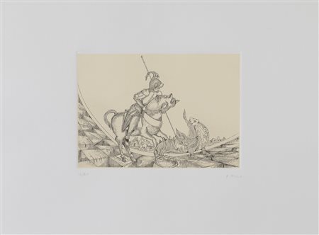 INCISIONE SAN GIORGIO E IL DRAGO, F,TA E. RIZZO