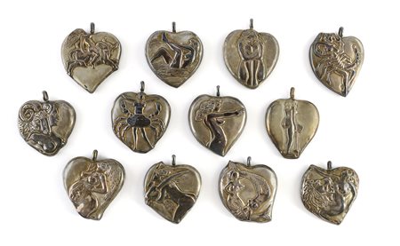 DODICI PENDENTI IN ARGENTO DI RENATO GUTTUSO, ANNI '70