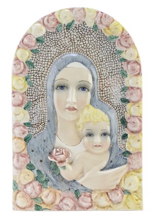 PLACCA IN CERAMICA MADONNA DELLE ROSE, IGNI TORINO, ANNI '30