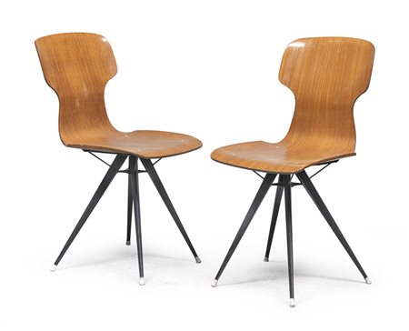 COPPIA DI SEDIE IN FAGGIO, PROBABILMENTE CARLO RASTI ANNI '50