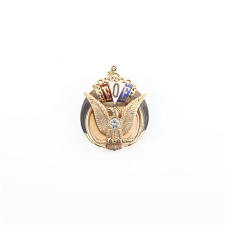 Pendente massonico in oro 14 kt, smalti e zircone