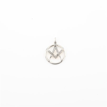 Pendente massonico in oro giallo a basso titolo e bianco con brillanti