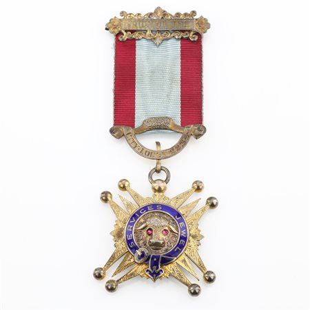 Distintivo con coccarda e spilla del Pride of the City Lodge n° 2234 in argento dorato e smalti