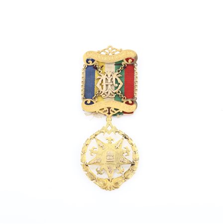 Distintivo con coccarda e spilla dell'Order of the Eastern Star interamente in oro 9kt
