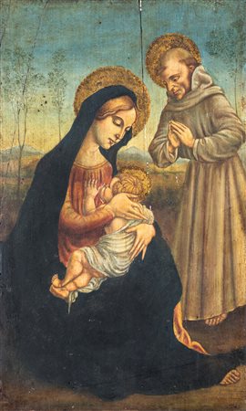 Pittore del XIX secolo Madonna del latte con San Francesco D'Assisi 