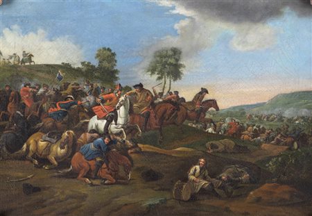 Jan van Huchtenburgh (bottega di) (Haarlem, 1647 - Amsterdam, 1733) Scena di battaglia