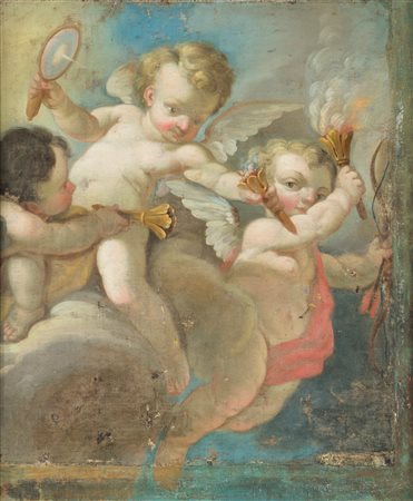 Scuola francese del XVIII secolo Puttini con fiaccole