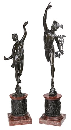 Coppia di sculture in bronzo brunito, prima metà del XIX secolo