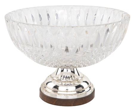 Coppa centrotavola in cristallo intagliato e argento, Elisabeth Hutte, Germania