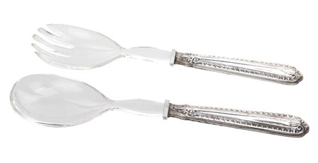 Coppia di posate da insalata in argento e plexiglass