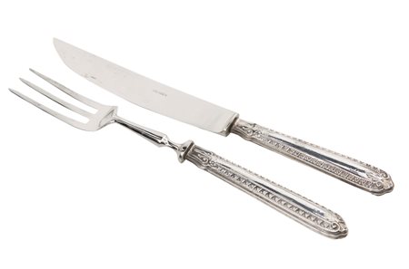 Due posate da arrosto in argento e acciaio