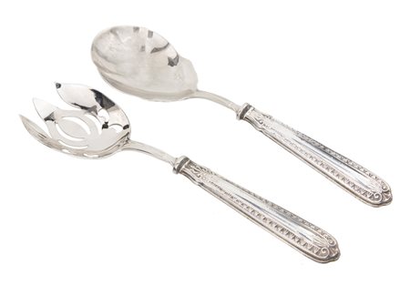 Coppia di posate da portata in argento e acciaio