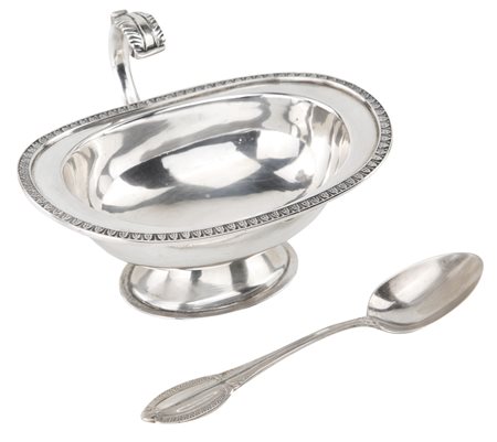 Salsiera in argento 800 e cucchiaio