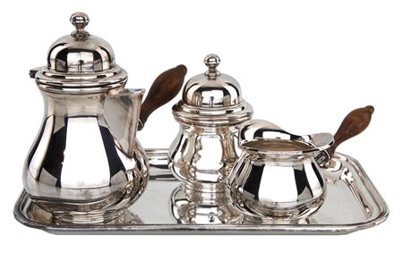 Servizio da caffè in argento 800 con vassoio