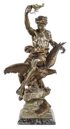 Emile Louis Picault (Parigi, 1833 - ?, 1915) Lo studio libera il pensiero - Grande scultura in lega metallica, inizi del XX secolo