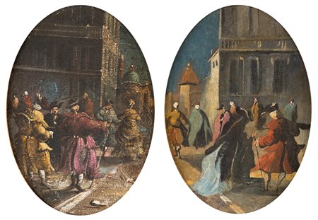 Scuola veneziana del XVIII secolo Scorci veneziani con figure