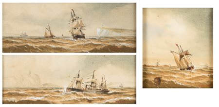 Pittore degli inizi del XX secolo Marine britanniche con imbarcazioni