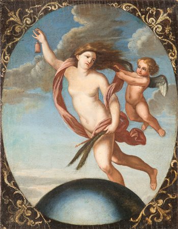 Scuola Emiliana del XVII secolo La Fortuna trattenuta da Amore