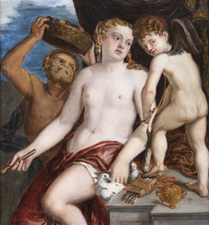 Scuola Veneta del XVII secolo Venere, Amore e un satiro