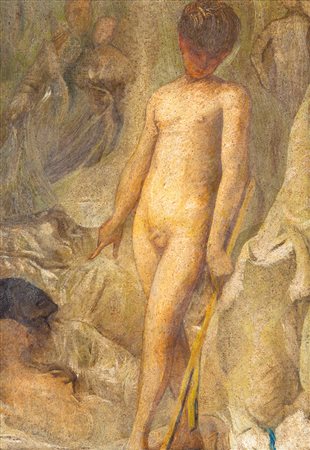 Luigi Mauro Galli (Milano, 1817 - Roma, 1900) Interno con studio di ragazzo