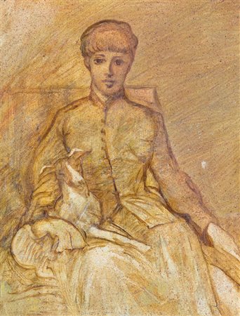 Luigi Mauro Galli (Milano, 1817 - Roma, 1900) Ritratto di donna con levriero