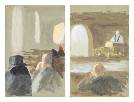 Mosè Bianchi (attribuito) (Monza, 1840 - Monza, 1904) a) Interno di chiesa b) Interno di chiesa