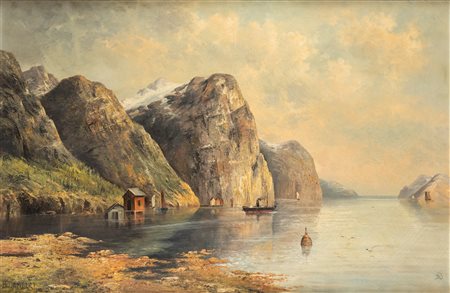 Pittore del XIX secolo Paesaggio con fiordo