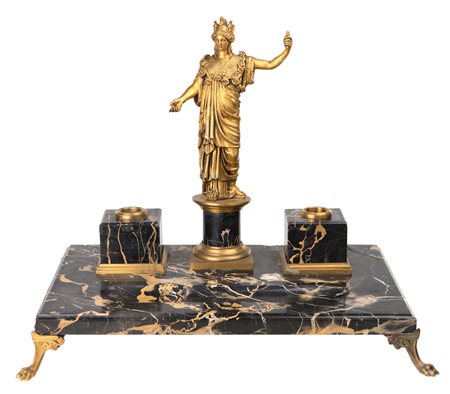 Grande calamaio in marmo portoro e bronzo dorato