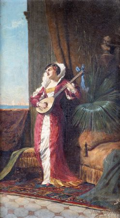 Viktor Schivert ( Jassy, 1863 - 1929) Donna che suona