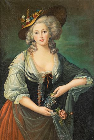 Scuola francese del XIX secolo Ritratto di gentildonna con fiori