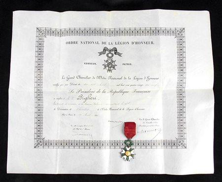 FRANCIA - LEGION D’ONORE CON DIPLOMA DI CONCESSIONE TERZA REPUBBLICA